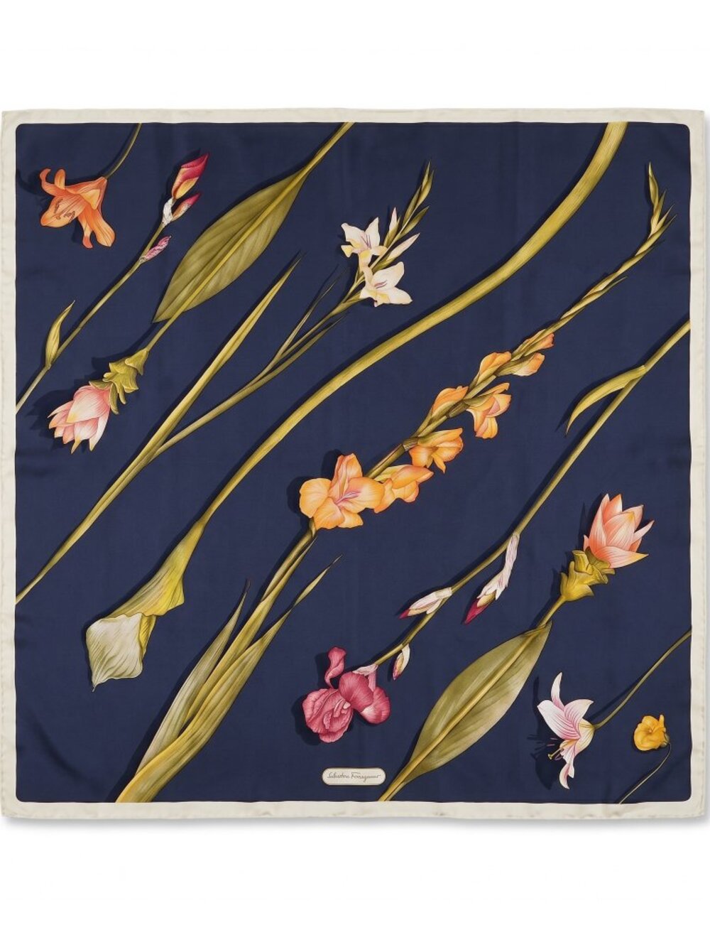 Salvatore Ferragamo Vintage Botanical Silk Scarf | Navy